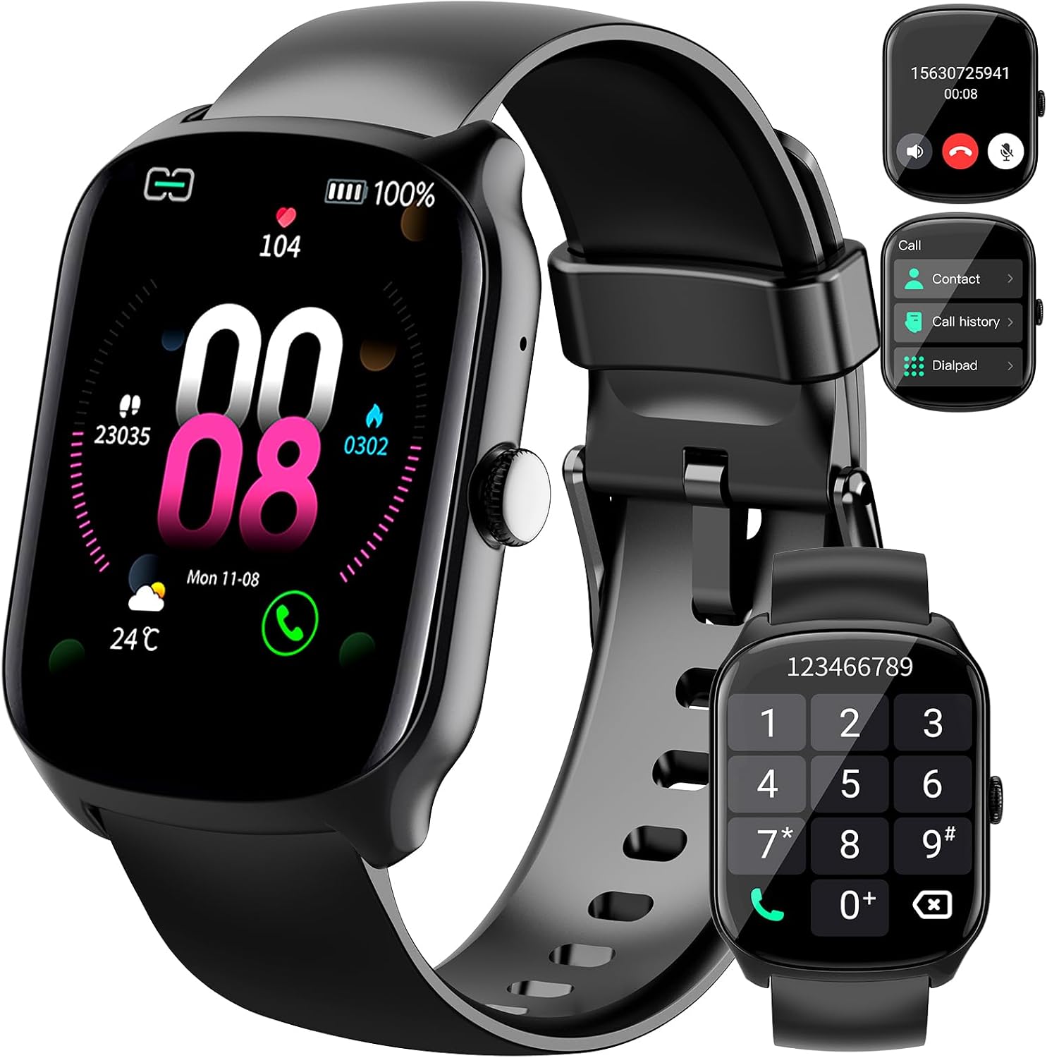 Smart Watch for Men Women, 1000mAh Battery 100-Day Standby Time, 1.85" HD Screen Fitness Tracker, 110+ Sport Modes, IP68 Waterproof, Heart Rate/Sleep Monitor, Fitness Watch for Android/iOS (Black)