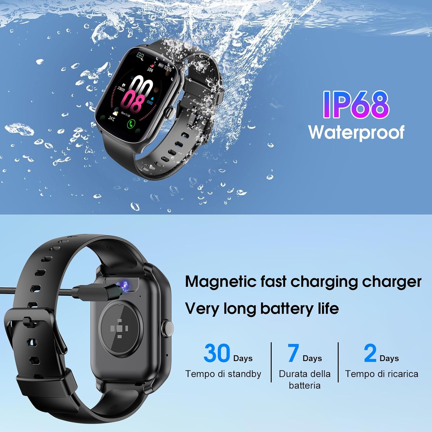 Smart Watch for Men Women, 1000mAh Battery 100-Day Standby Time, 1.85" HD Screen Fitness Tracker, 110+ Sport Modes, IP68 Waterproof, Heart Rate/Sleep Monitor, Fitness Watch for Android/iOS (Black) - Image 6