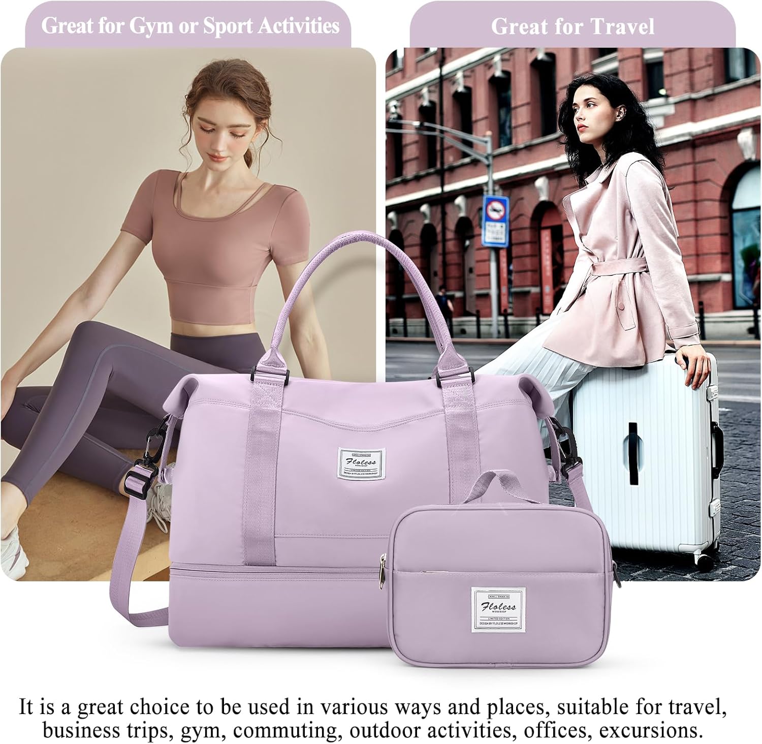 Weekender Bags for Women,Personal Item Travel Bag with Shoes Compartment,Overnight Travel Duffel Bag with Toiletry Bag - Image 9